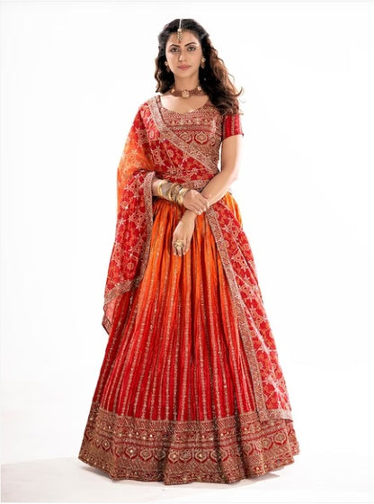 Embroidered Sequinned Lehenga & Blouse With Dupatta