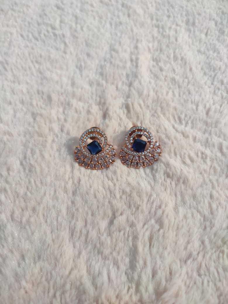 Rose Gold-Cubic Zirconia Blue Stone Earring