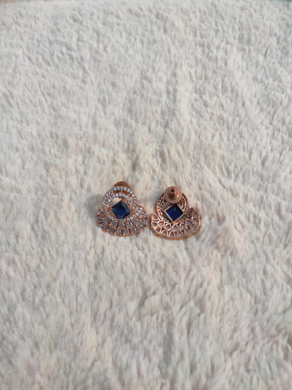 Rose Gold-Cubic Zirconia Blue Stone Earring