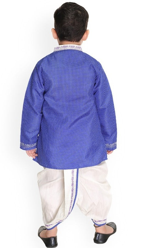 Boys Printed Thread Work Angrakha Pure Cotton Kurta with Dhoti Pants