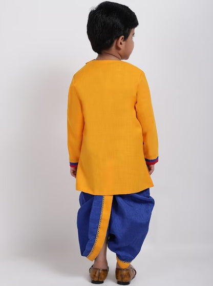 Boys Embroidered Straight Kurta with Dhoti Pants