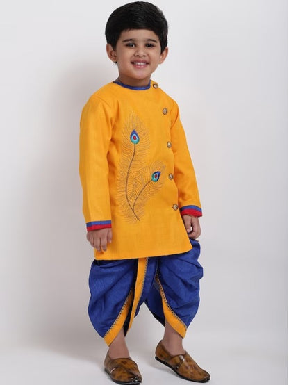 Boys Embroidered Straight Kurta with Dhoti Pants