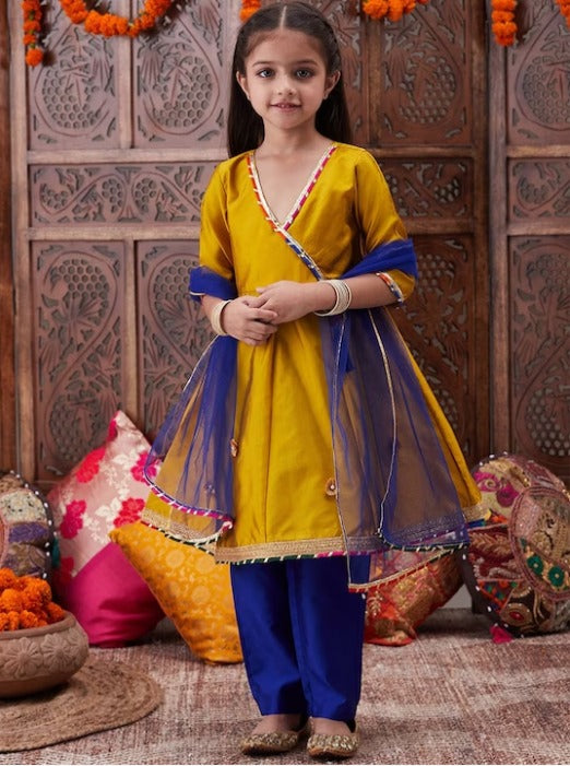 Girls Gotta Patti Angrakha Kurta & Salwar With Dupatta