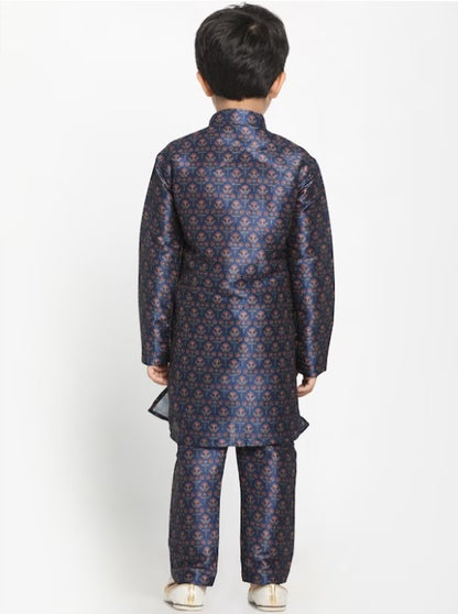 Boys Blue & Maroon Printed Kurta with Pyjamas