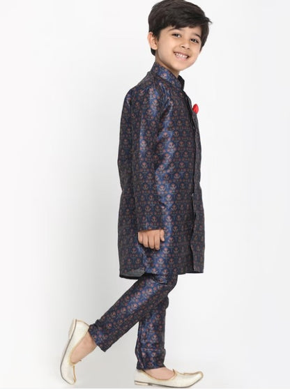 Boys Blue & Maroon Printed Kurta with Pyjamas