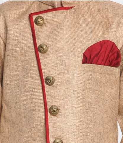 Boys Brown & Maroon Self Design Kurta with Dhoti Pants