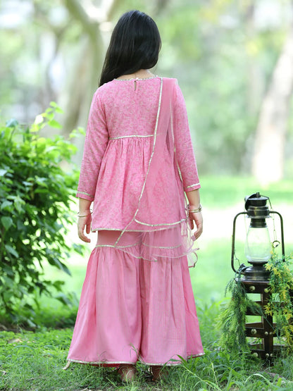 Pink Ethnic Motif Printed Kurta ,Sharara And Dupatta