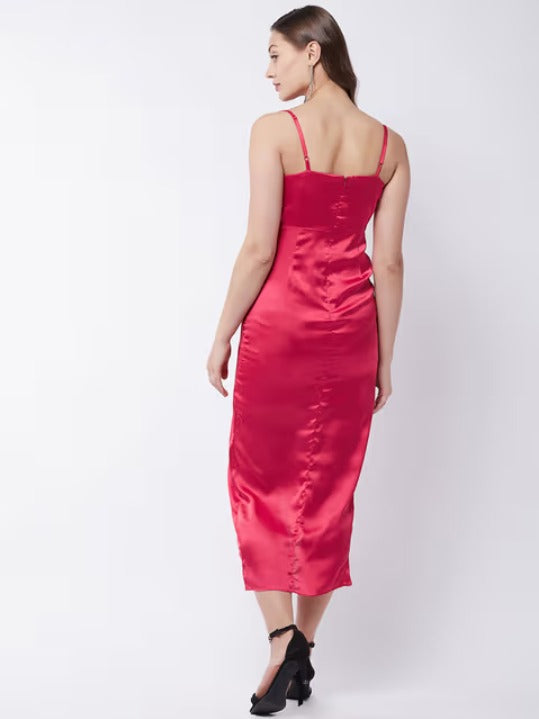 Red Satin Sheath Dress