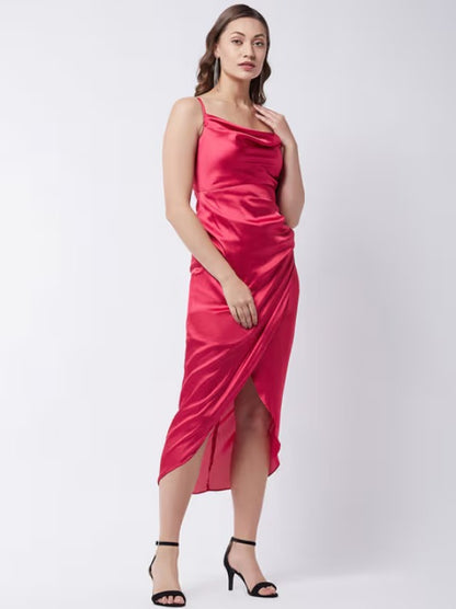 Red Satin Sheath Dress