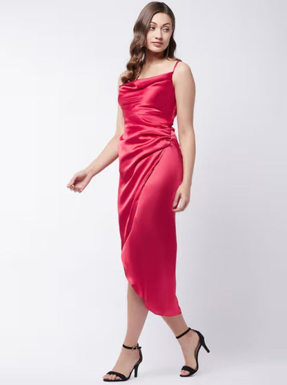 Red Satin Sheath Dress