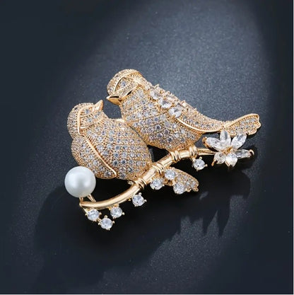 Christmas Lovebird Accessories Fashion Zircon Brooch