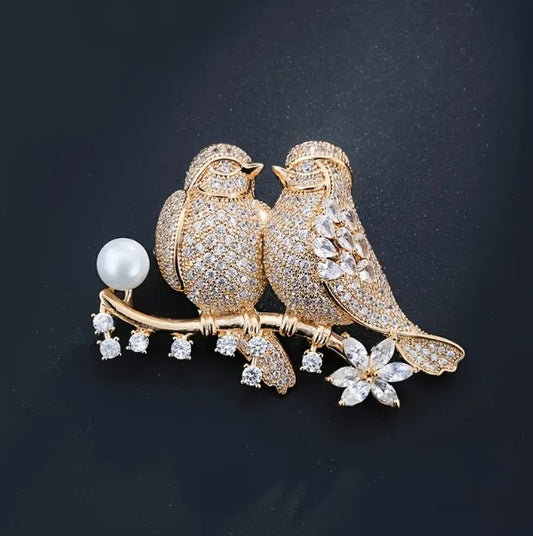 Christmas Lovebird Accessories Fashion Zircon Brooch