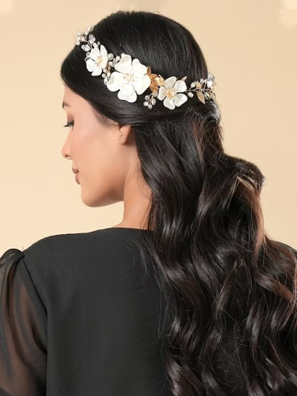 Women White & Gold-Toned Embellished Tiara