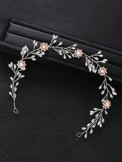 Women Peach-Coloured & White Embellished Hand Made Pearl Floral Hair Vine