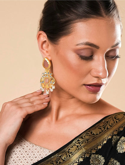 Gold Plated, Kundan & Pearl Drop Earring