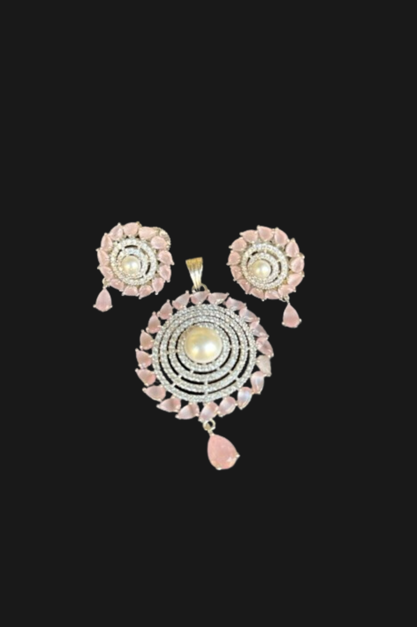 Pink Jaipur Stones, Crystals with Pearl Set