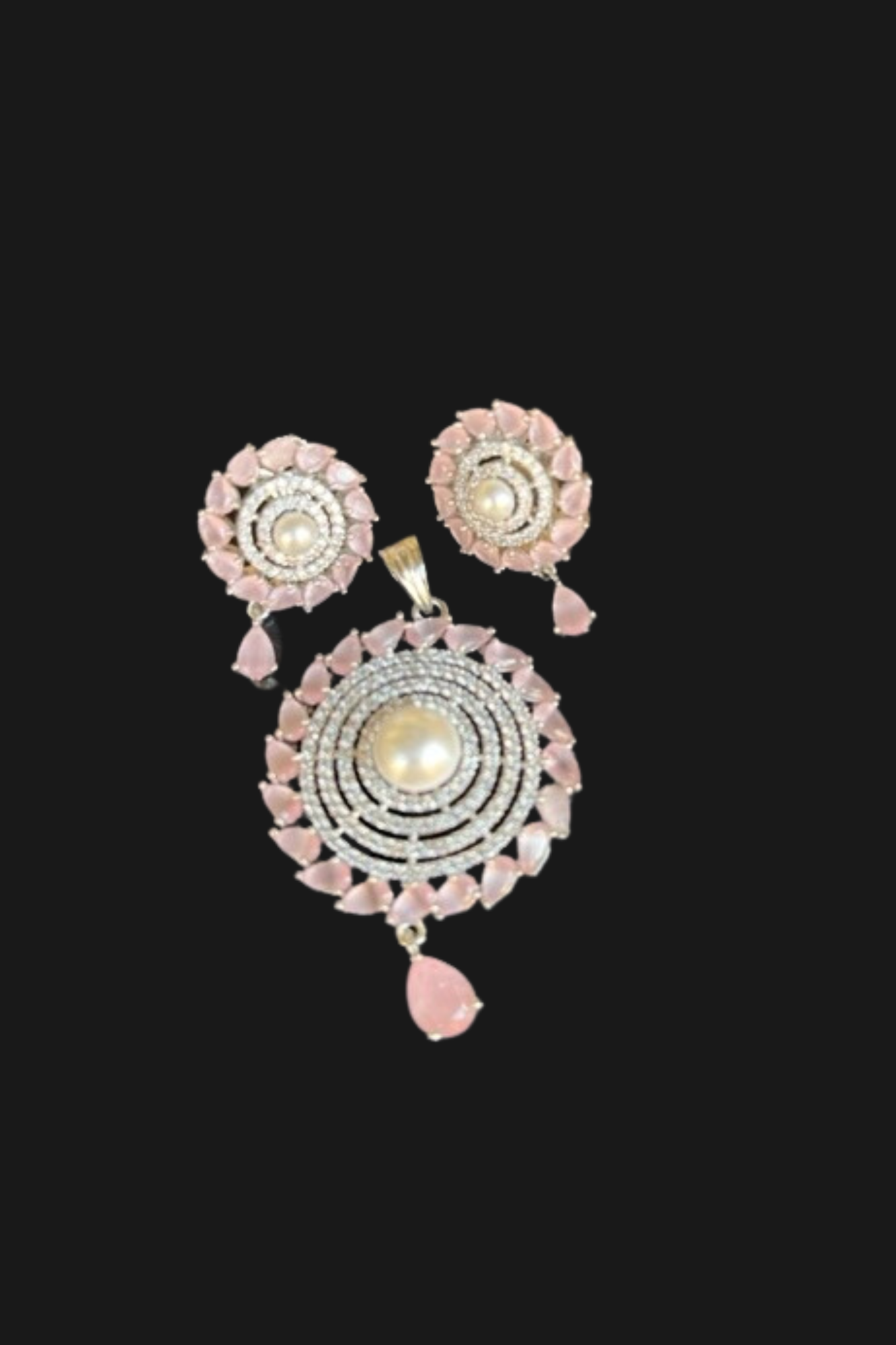 Pink Jaipur Stones, Crystals with Pearl Set