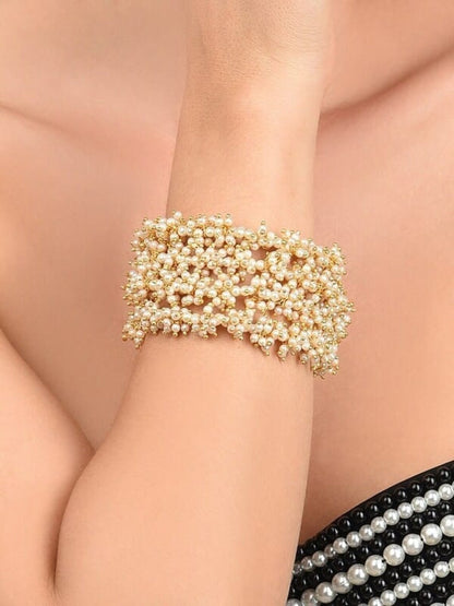 Gold-Plated Clustered Pearls Cuff Bracelet