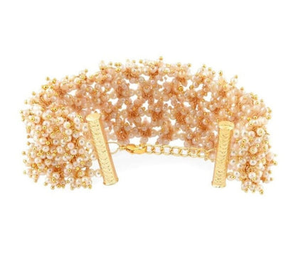 Gold-Plated Clustered Pearls Cuff Bracelet