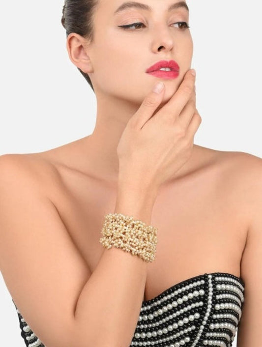 Gold-Plated Clustered Pearls Cuff Bracelet