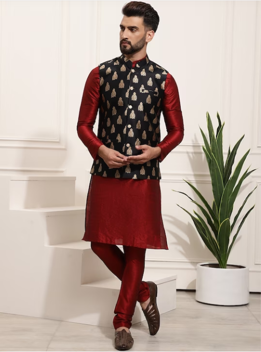 Regular Kurta With Churidar & Nehru Jacket