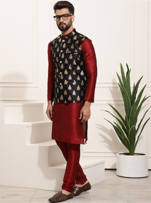 Regular Kurta With Churidar & Nehru Jacket