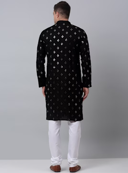 Geometric Embroidered Mirror Work Embellished Pure Cotton Kurta With Churidar pants