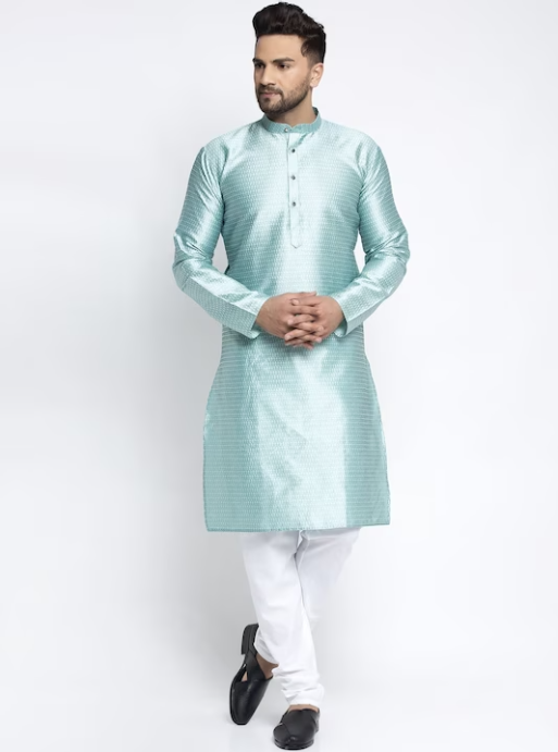 Men Woven Design Kurta with Churidar