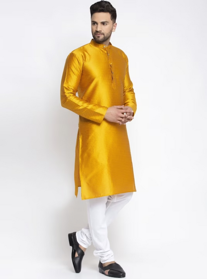 Men Woven Design Kurta with Churidar