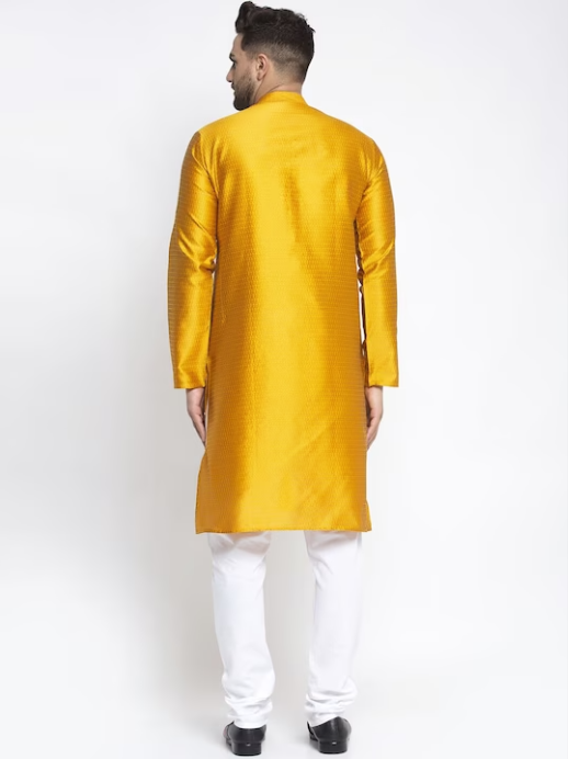 Men Woven Design Kurta with Churidar