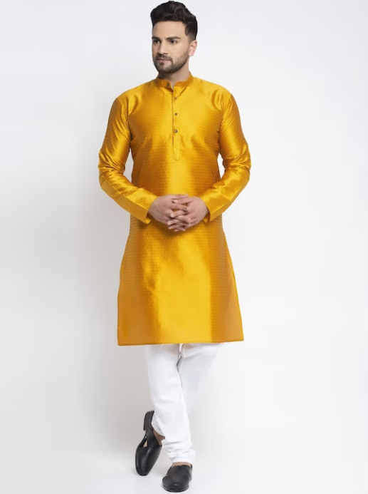 Men Woven Design Kurta with Churidar
