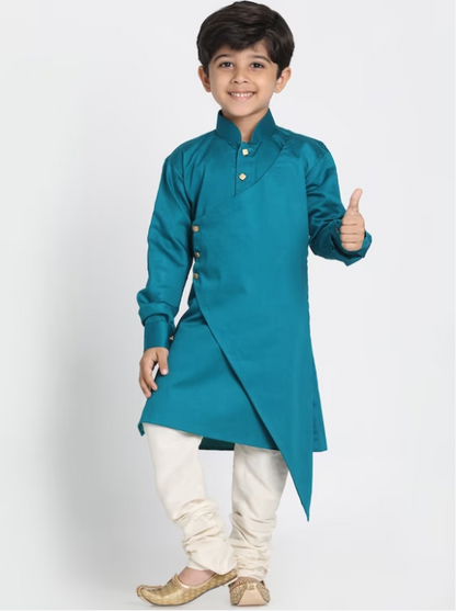 Boys Mandarin Collar Layered Kurta with Churidar