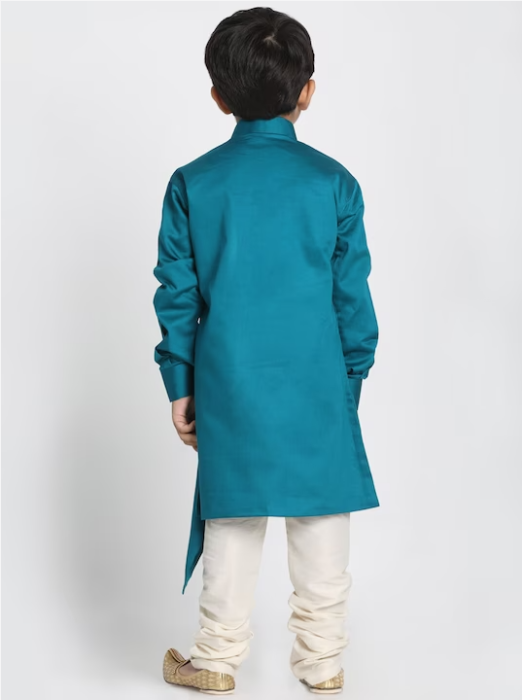 Boys Mandarin Collar Layered Kurta with Churidar