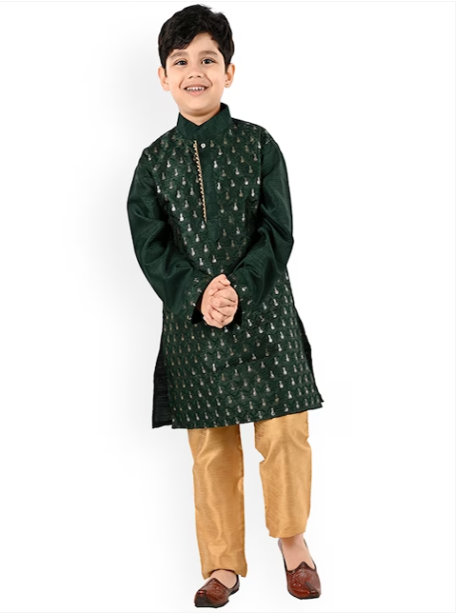 Boys Ethnic Motifs Embroidered Regular Sequinned Kurta With Pyjamas