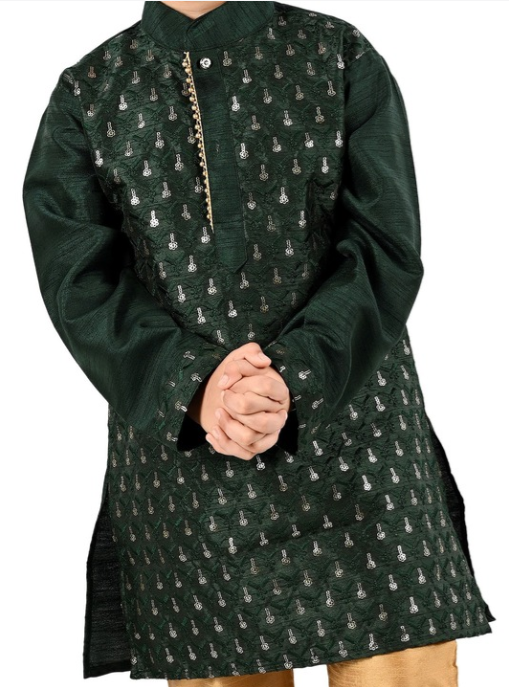 Boys Ethnic Motifs Embroidered Regular Sequinned Kurta With Pyjamas