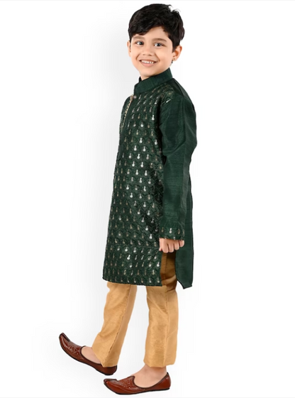 Boys Ethnic Motifs Embroidered Regular Sequinned Kurta With Pyjamas