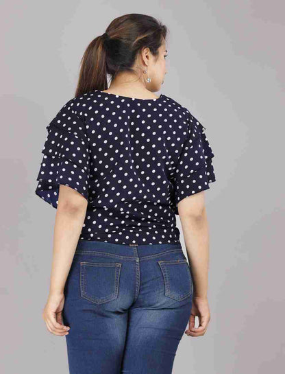 Polka Dot Print Crop Top - Navy Blue