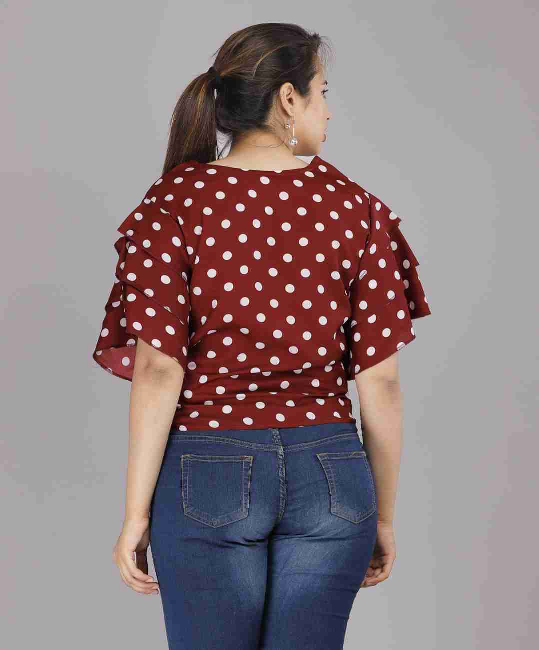 Polka Dot Print Crop Top - Maroon