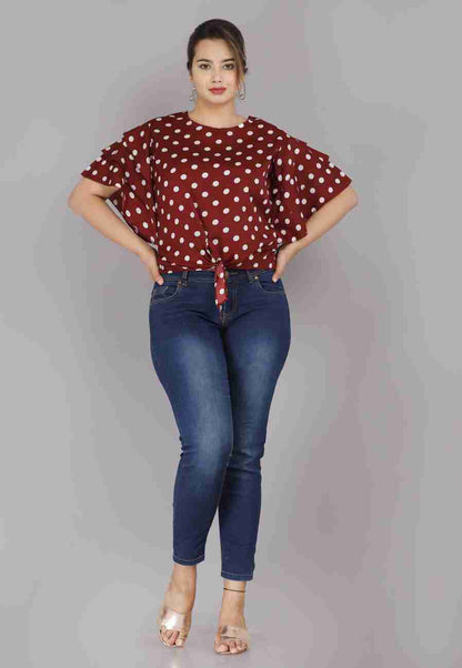 Polka Dot Print Crop Top - Maroon