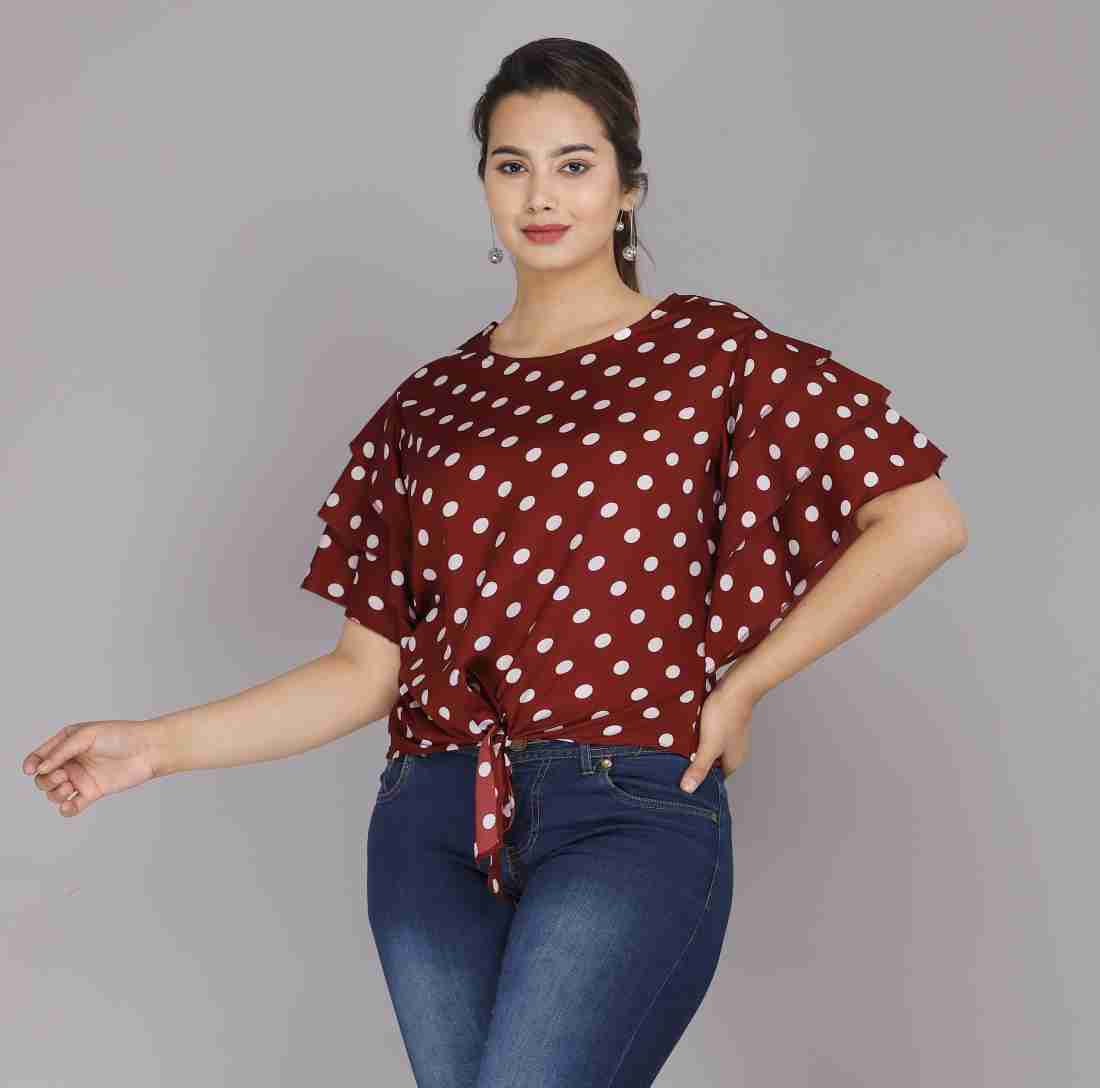 Polka Dot Print Crop Top - Maroon